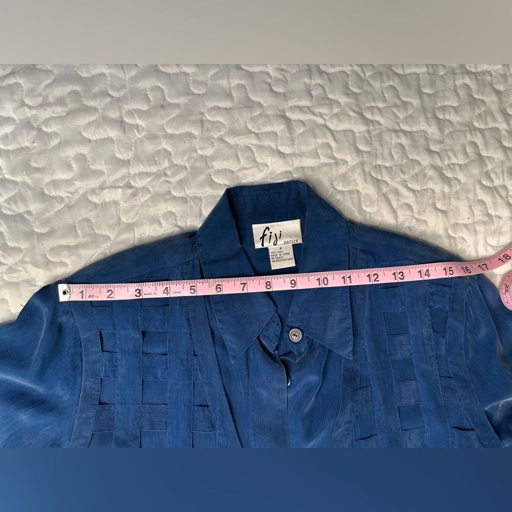 Vintage 90s Fiji Petite Silk Loungewear Set 2-Piece Blue Drawstring Pants S/XS - Picture 10 of 16